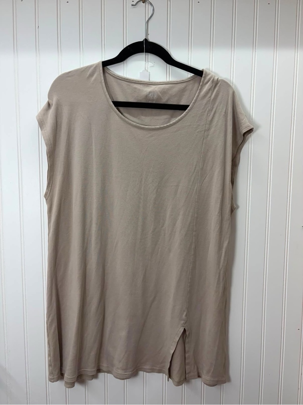 Eileen Fisher by garnet hill Taupe Cap-Sleeve Slit sleepwear cotton top